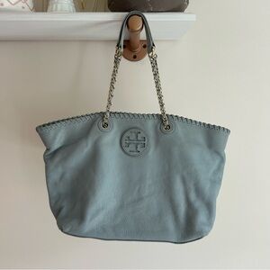 Tory Burch Marion East-West tote blue leather chain strap‎ shoulder bag